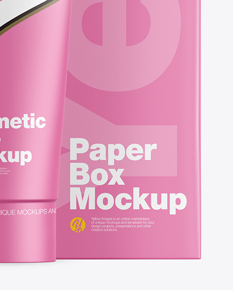 Matte Cosmetic Tube w/ Box Mockup