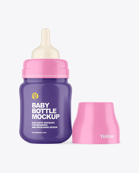 Glossy Baby Bottle with Opened Cap Mockup