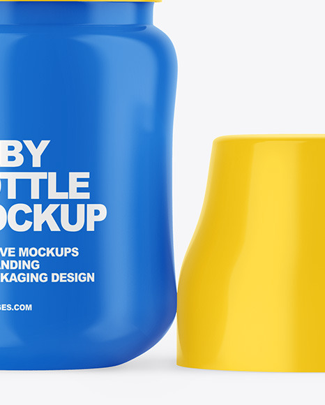 Glossy Baby Bottle with Opened Cap Mockup