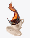 Ceramic Coffee Cup and Saucer w/ Splash Mockup