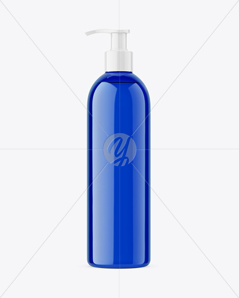 Blue Plastic Bottle with Pump Mockup