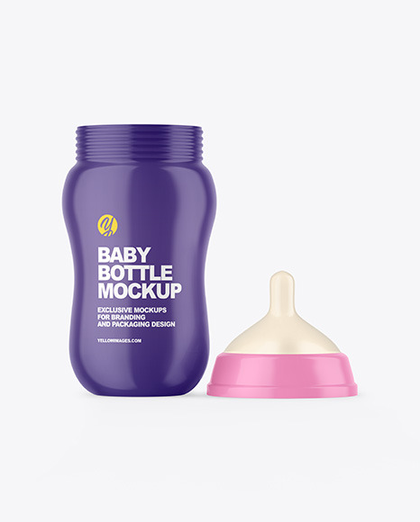 Glossy Baby Bottle with Opened Cap Mockup