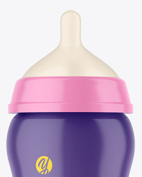 Glossy Baby Bottle with Opened Cap Mockup