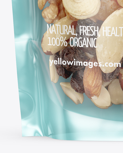 Glossy Stand-up Pouch with Fruit & Nut Mix Mockup