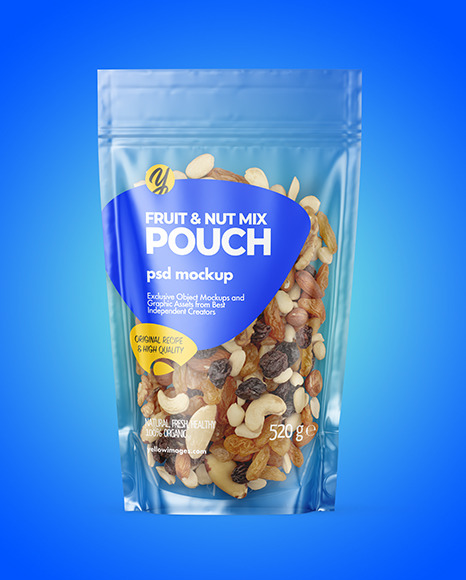 Glossy Stand-up Pouch with Fruit & Nut Mix Mockup