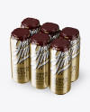 Pack with 6 Metallic Aluminium Cans with Plastic Holder - Half Side View (High-Angle Shot)