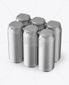 Pack with 6 Matte Metallic Aluminium Cans with Plastic Holder - Half Side View (High-Angle Shot)