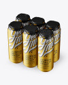 Pack with 6 Matte Metallic Aluminium Cans with Plastic Holder - Half Side View (High-Angle Shot)