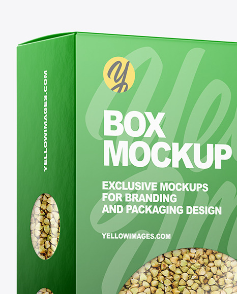 Paper Box with Green Buckwheat Mockup