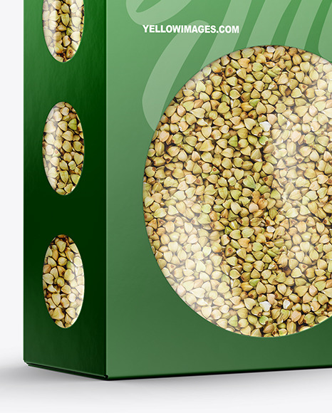 Paper Box with Green Buckwheat Mockup