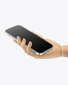 Apple iPhone 12 Pro Max in Wooden Hand Mockup