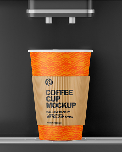 Matte Coffee Cup with Holder and Cofee Machine Mockup