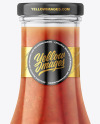 Glass Bottle with Red Sauce and Glossy Label Mockup