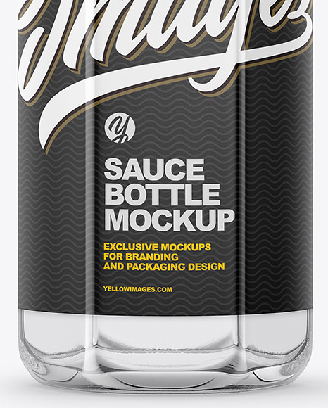 Glass Bottle with Red Sauce and Glossy Label Mockup