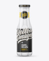 Glass Bottle with Red Sauce and Glossy Label Mockup