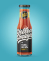 Glass Bottle with Red Sauce and Glossy Label Mockup