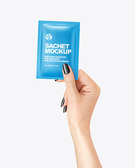 Matte Sachet Mockup in a Hand Mockup