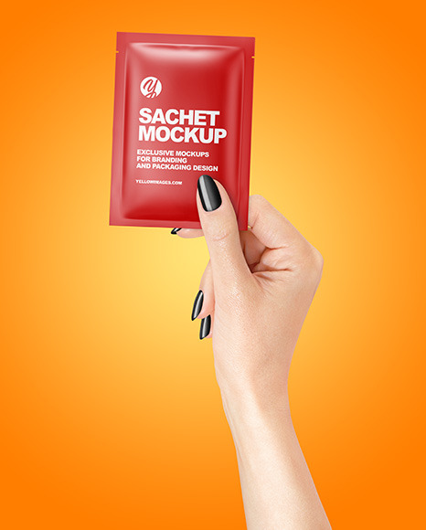 Matte Sachet Mockup in a Hand Mockup