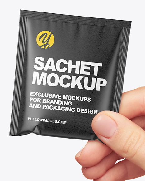 Kraft Sachet in a Hand Mockup