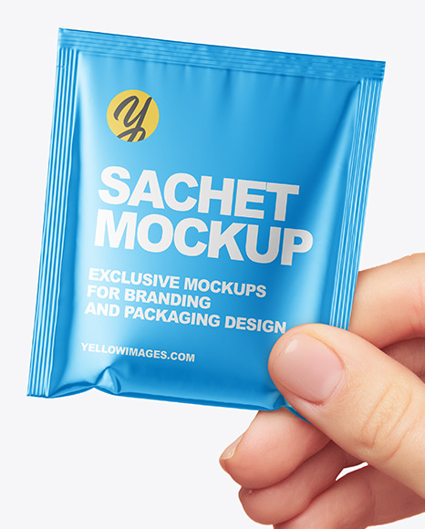 Metallic Sachet in a Hand Mockup