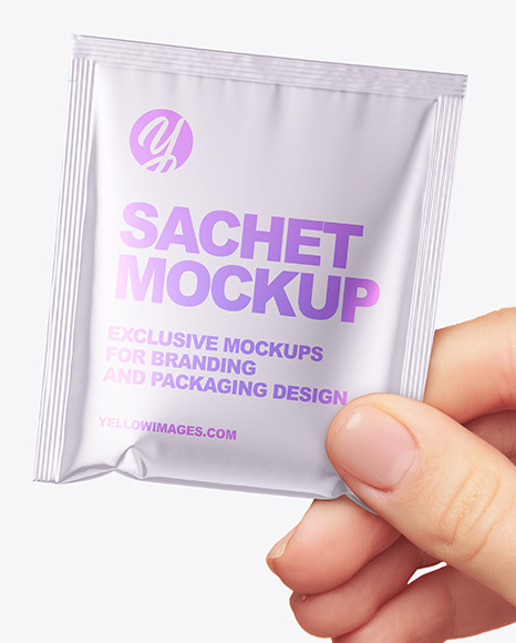 Metallic Sachet in a Hand Mockup