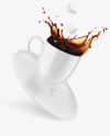 Glossy Coffee Cup &amp; Saucer w/ Splash Mockup