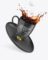 Glossy Coffee Cup & Saucer w/ Splash Mockup