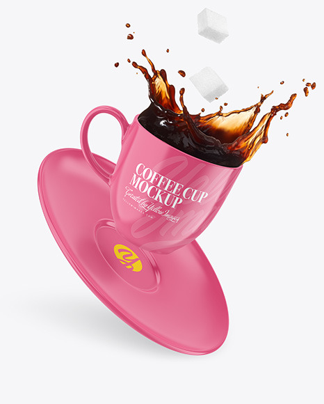 Glossy Coffee Cup & Saucer w/ Splash Mockup