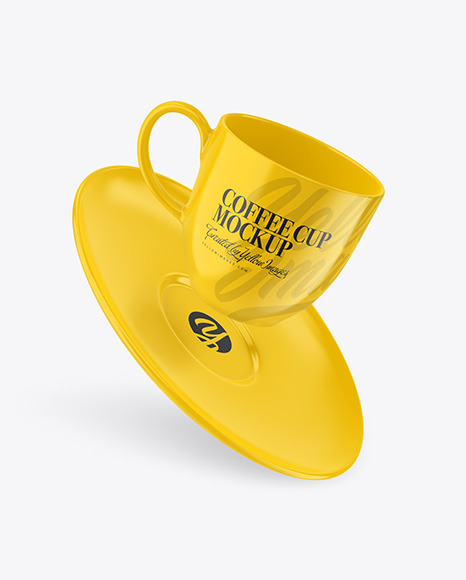 Glossy Coffee Cup &amp; Saucer w/ Splash Mockup