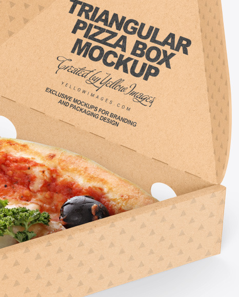 Kraft Triangular Box with Pizza Mockup