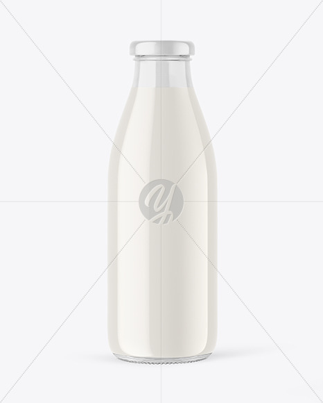 Clear Glass Bottle with Milk Mockup