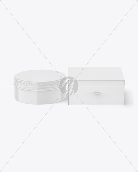 Box with Glossy Cosmetic Tin Can Mockup