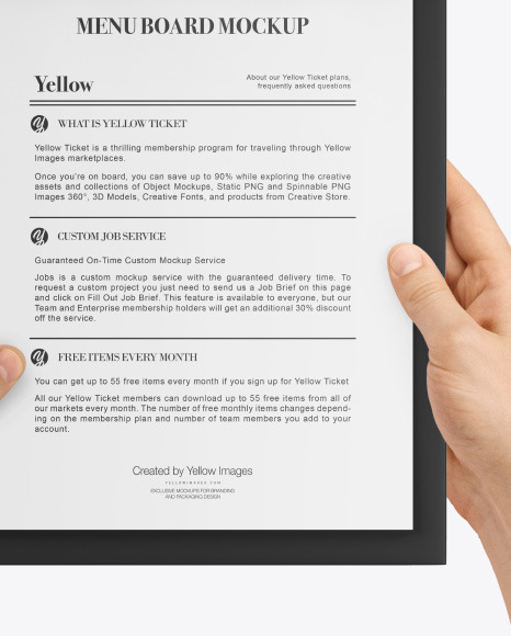 Menu Board in Hand Mockup