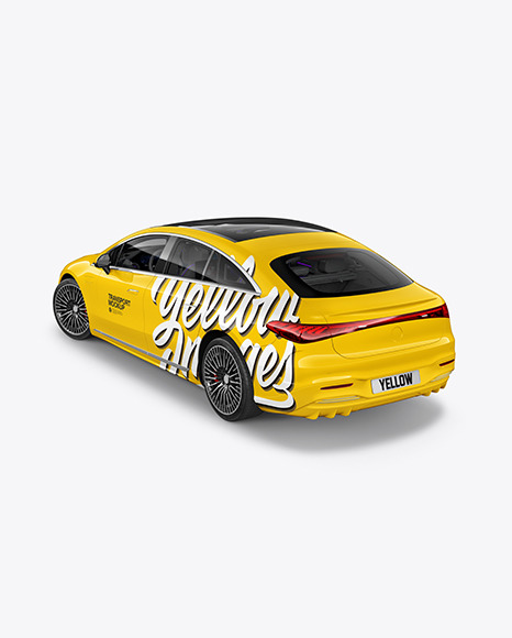 Electric Luxury Car Mockup - Back Half Side View (High-Angle Shot)