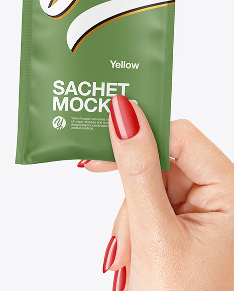 Matte Sachet Mockup in a Hand Mockup