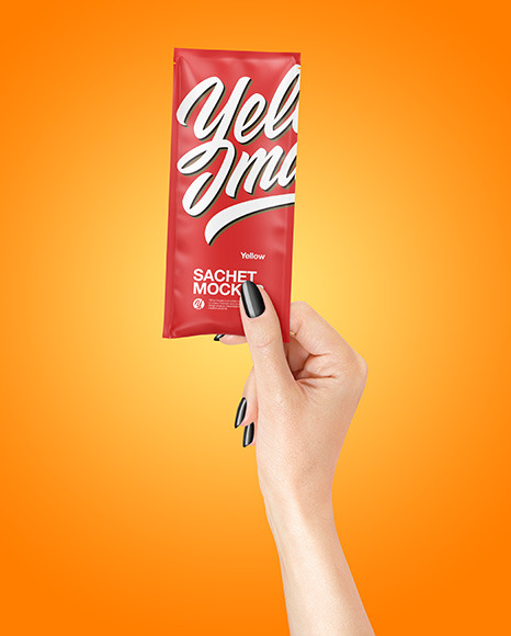 Matte Sachet Mockup in a Hand Mockup