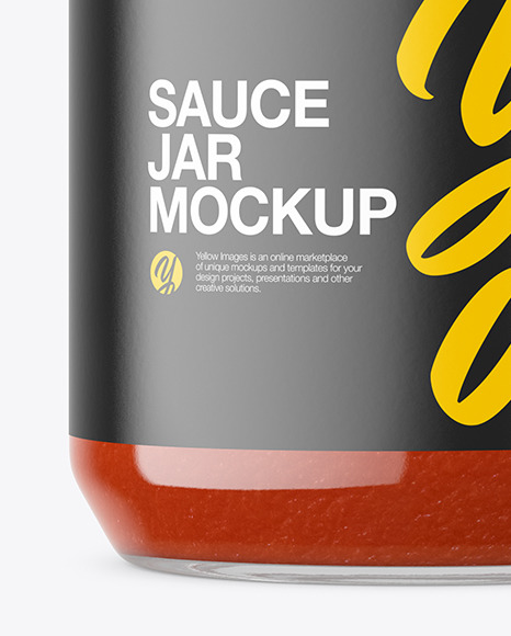 Clear Glass Jar with Tomato Sauce Mockup