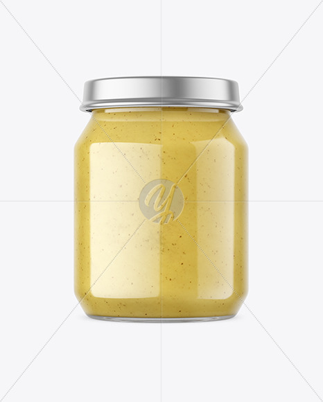 Clear Glass Jar with Mustard Sauce Mockup