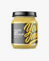 Clear Glass Jar with Mustard Sauce Mockup