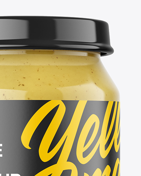 Clear Glass Jar with Mustard Sauce Mockup