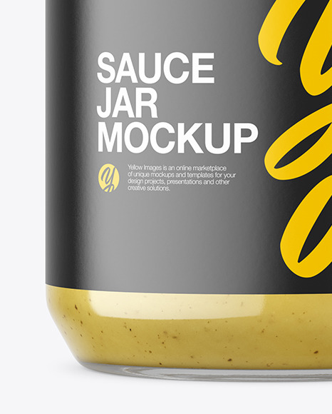 Clear Glass Jar with Mustard Sauce Mockup