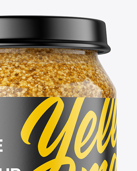 Clear Glass Jar with Mustard Sauce Mockup