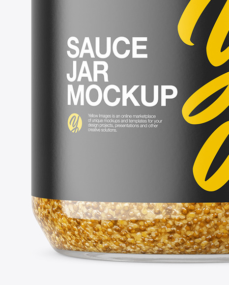 Clear Glass Jar with Mustard Sauce Mockup