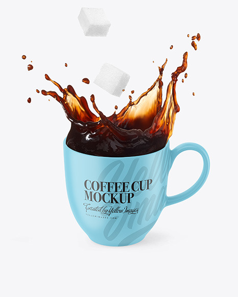 Matte Cup w/ Coffee Splash and Sugar Cubes Mockup