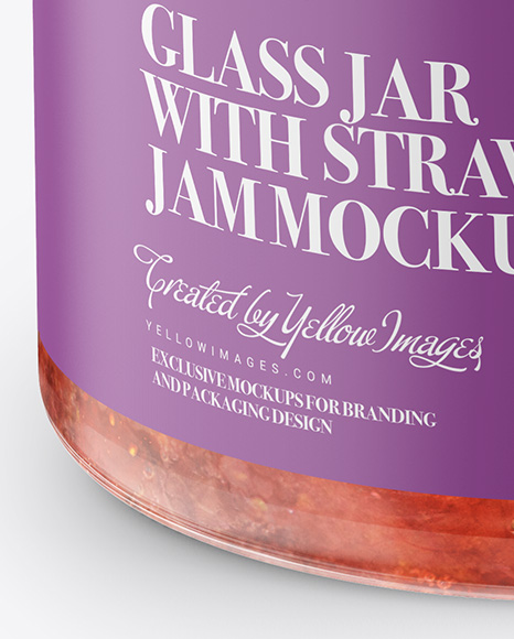 Glass Jar with Strawberry Jam Mockup - Front View (High Angle Shot)