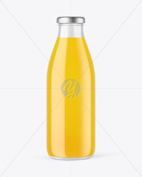 Clear Glass Bottle with Orange Juice Mockup