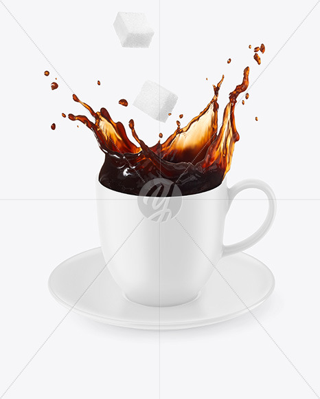 Matte Coffee Cup & Saucer w/ Splash Mockup