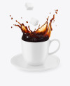 Matte Coffee Cup & Saucer w/ Splash Mockup