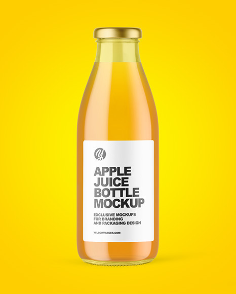 Clear Glass Bottle with Apple Juice Mockup