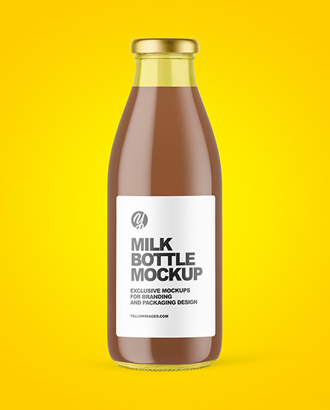 Clear Glass Bottle with Chocolate Milk Mockup